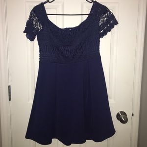 Francesca’s navy off the shoulder dress